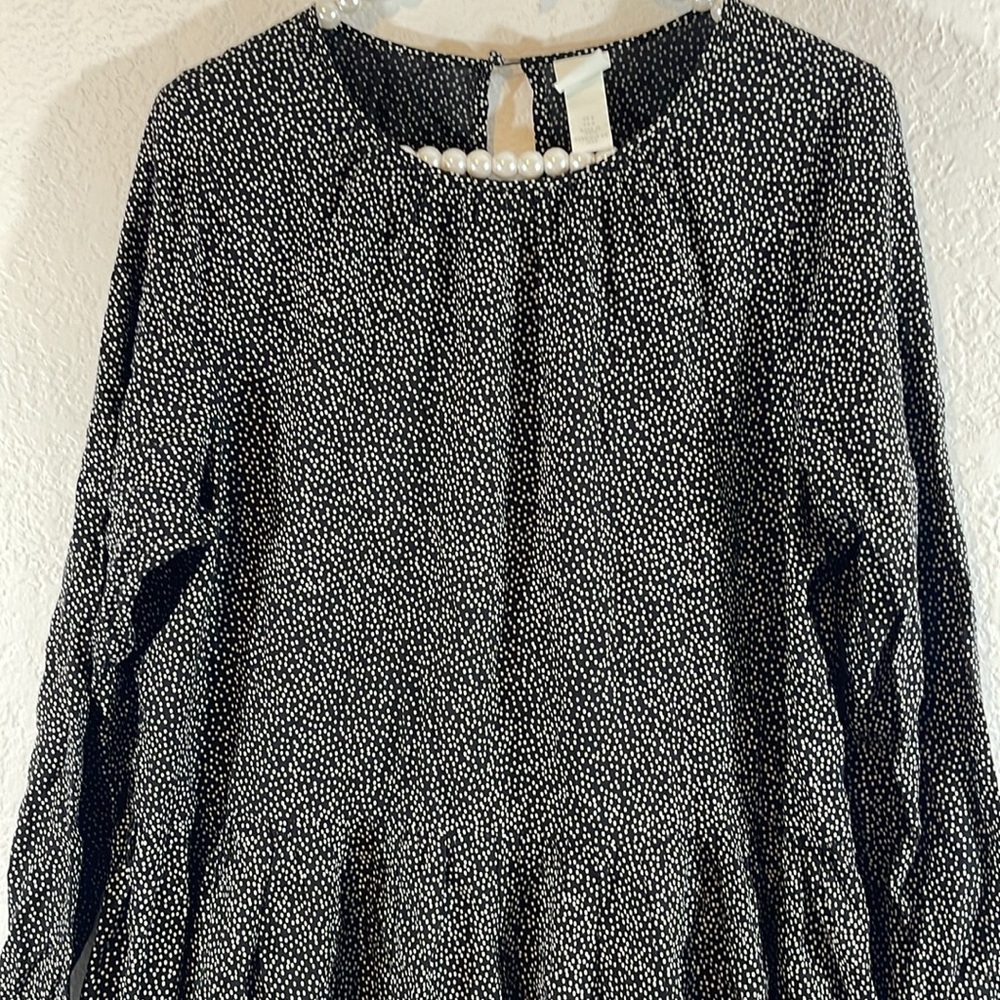 H&M Black & White Polka Dot Cottagecore Long Sleeve Flowy Dress Size Small - Picture 2 of 8